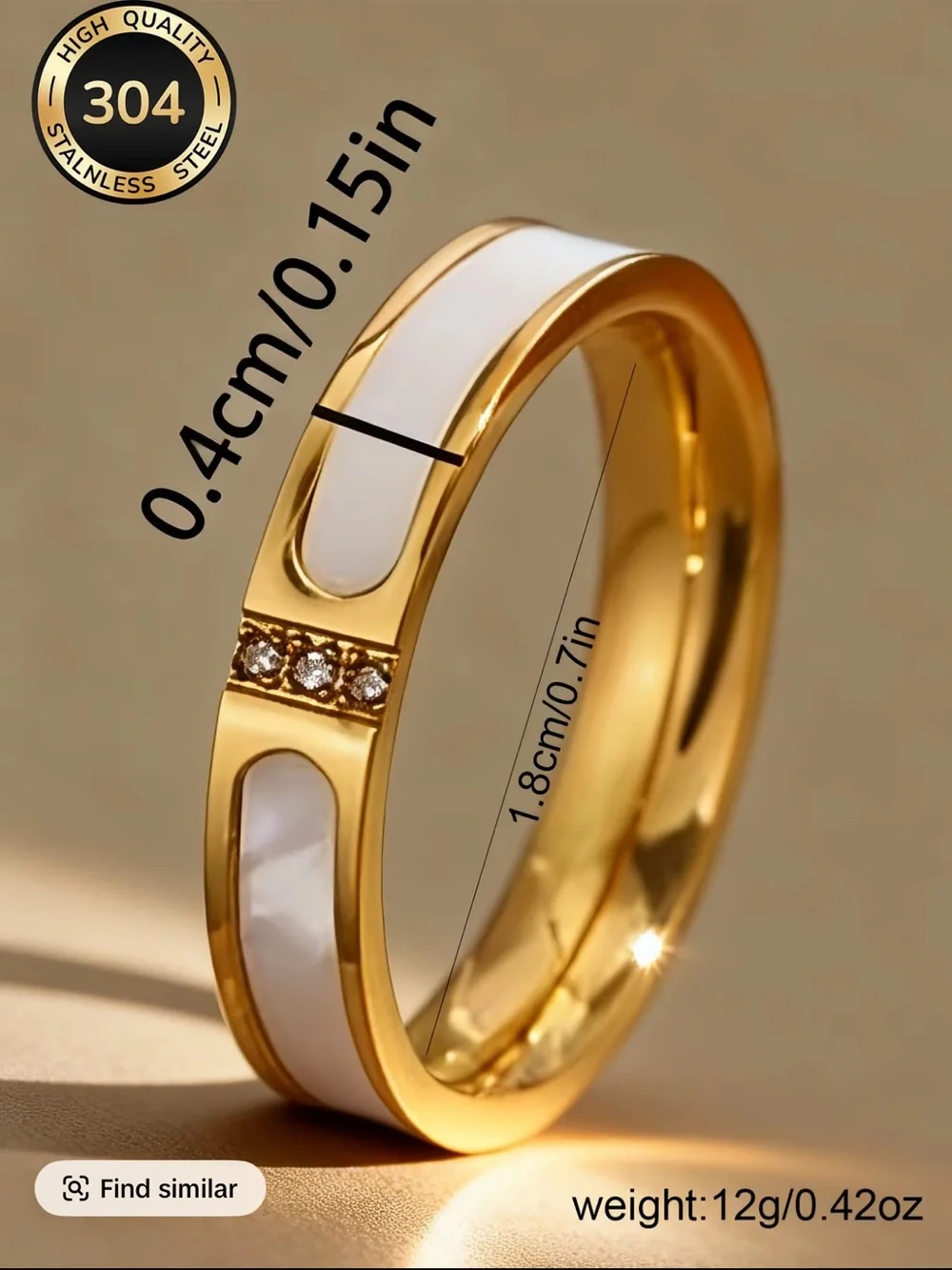 Gold Stainless Steel Women's Ring Set with White Accents
